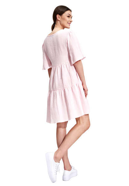 Sukienka letnia mini rozkloszowana falbanki krótki rękaw różowa